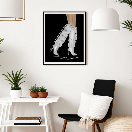 "Brave Boots" Unframed Figurative Fine Art Print on Paper in Black