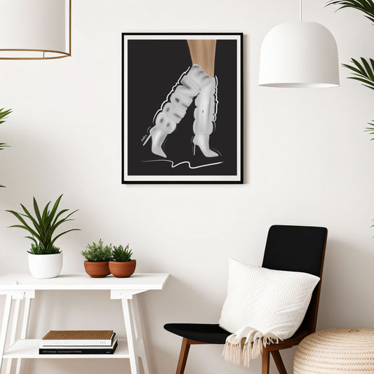 "Brave Boots" Unframed Figurative Fine Art Print on Paper in Gray