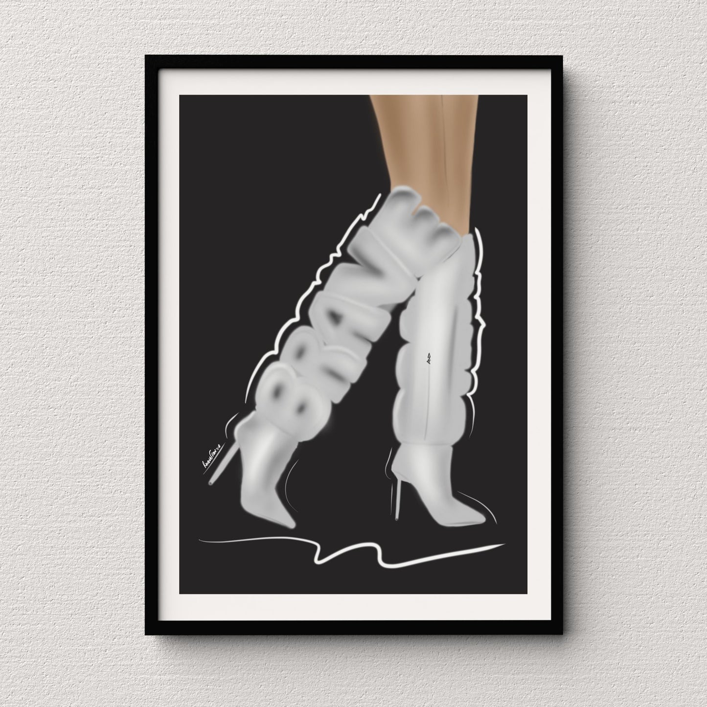 "Brave Boots" Unframed Figurative Fine Art Print on Paper in Gray