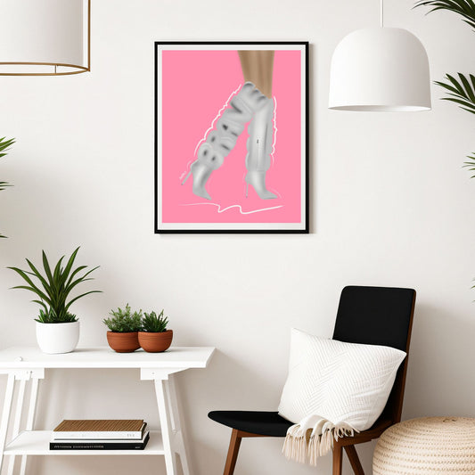 "Brave Boots" Unframed Figurative Fine Art Print in Pink