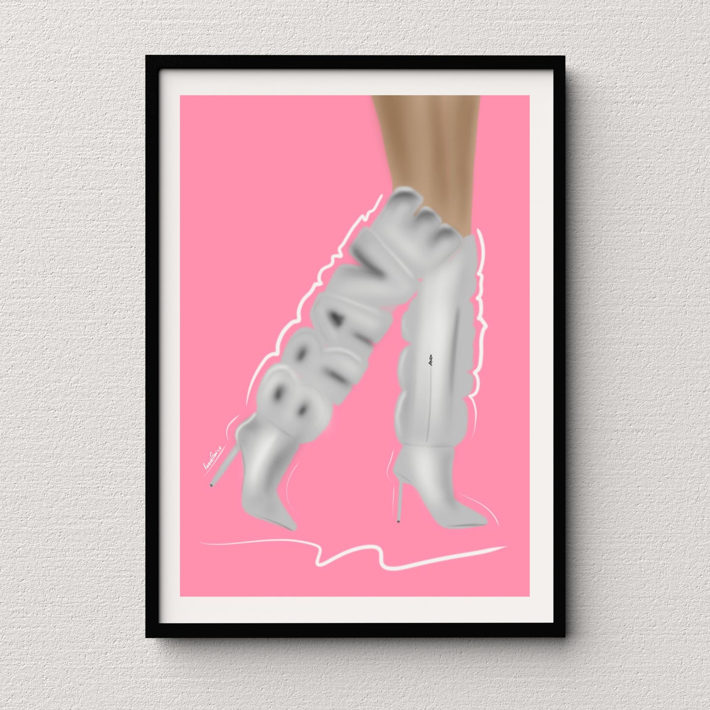 "Brave Boots" Unframed Figurative Fine Art Print in Pink