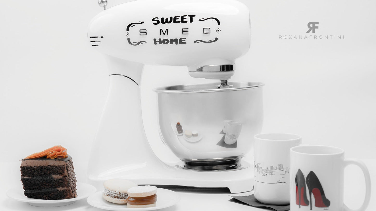 SMEG Black & White SMF03 5-Qt. Stand Mixer By ROXANA FRONTINI Series "LOVE SWEET HOME"