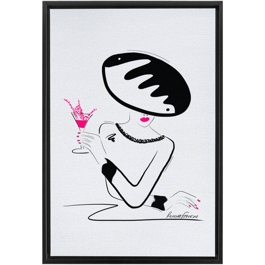 Reina Yin-Yang (B&W + Pink Splash) Framed Art Print on Canvas