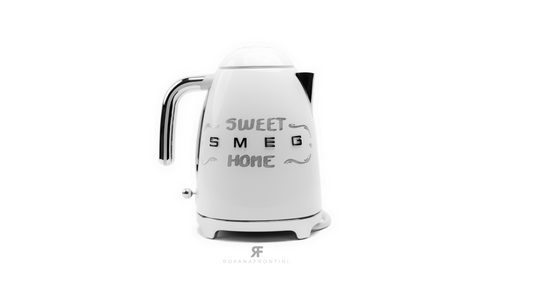 SMEG Silver & White Electric Kettle By ROXANA FRONTINI Series "LOVE SWEET HOME"