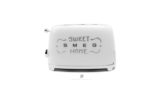 SMEG 2-Slice Silver & White Toaster By ROXANA FRONTINI Series "LOVE SWEET HOME"