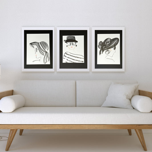 “Black and White Sunny Day I, II, III" Original Illustration (Triptych)