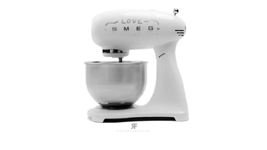 SMEG Silver & White SMF03 5-Qt. Stand Mixer By ROXANA FRONTINI Series "LOVE SWEET HOME"
