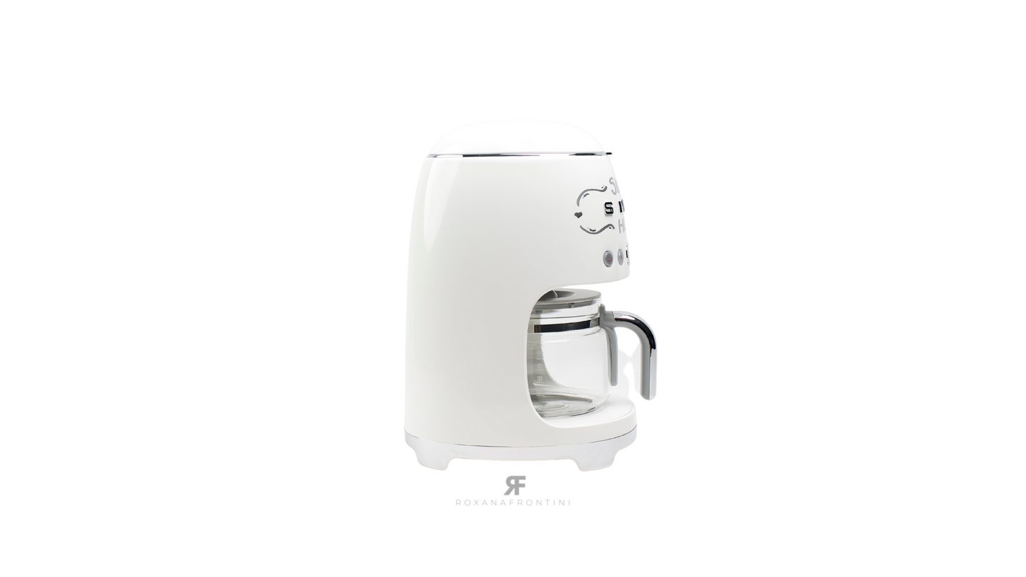 SMEG 10-Cup Silver & White Drip Coffee Maker by ROXANA FRONTINI Series "LOVE SWEET HOME"